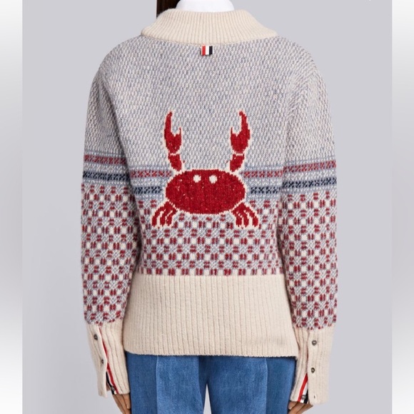 Thom Browne Sweaters - Thom Browne Crab Toy Icon Tweed V Neck Pullover